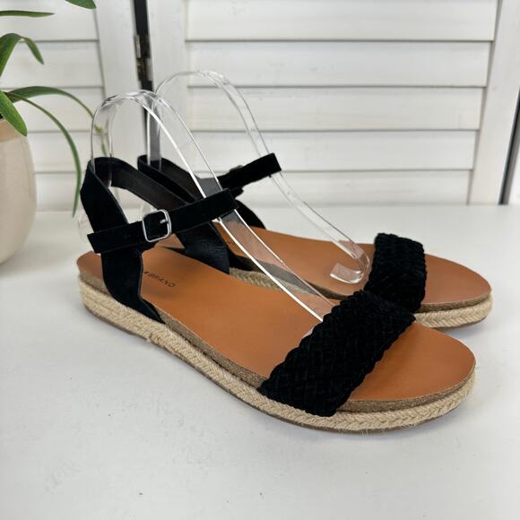 Lucky Brand Grecilyn Black Suede Espadrille Sandal Flats Woven Shoe Size 10‎ M - Picture 2 of 9